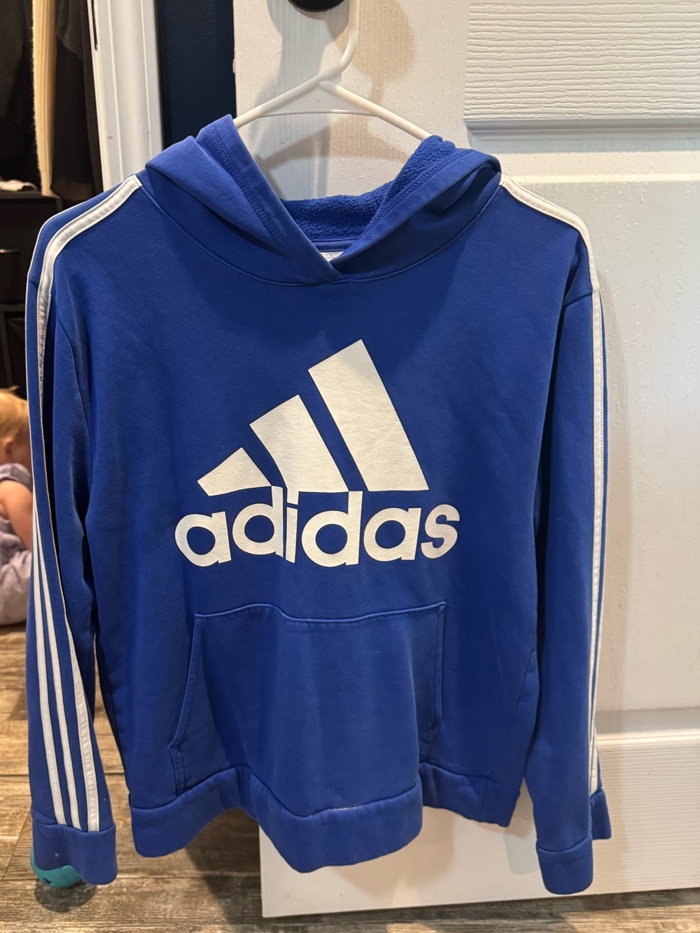 adidas Royal Blue Hoodie with White Logo and Stripes